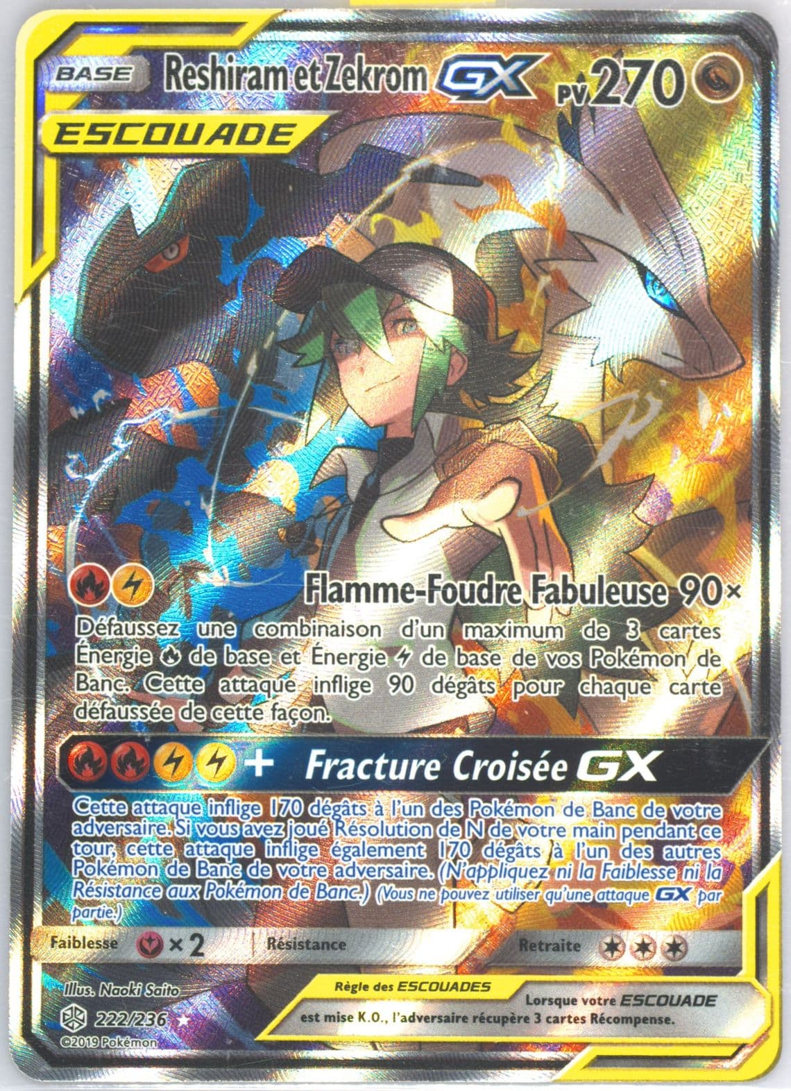 Full Art/Reshiram ET Zekrom GX French (222) 2019 Pokemon Sun & Moon Cosmic Eclipse