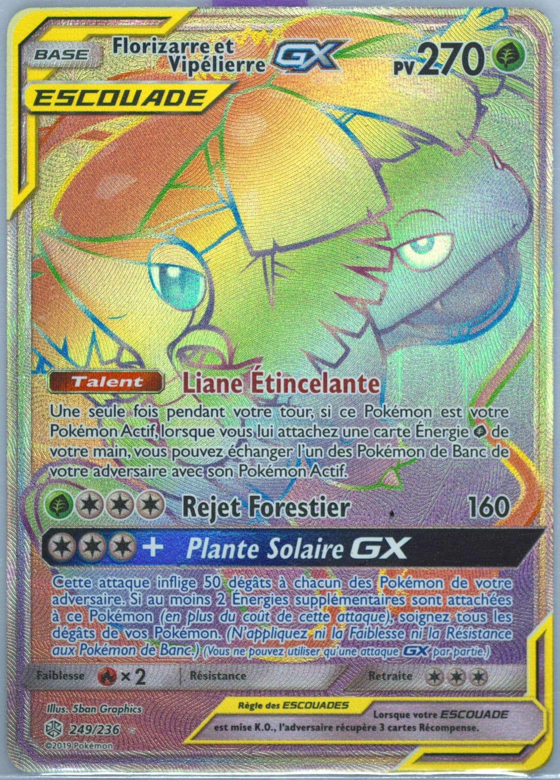 Full Art/Florizarre ET Vipelierre GX French-Secret (249) 2019 Pokemon Sun & Moon Cosmic Eclipse