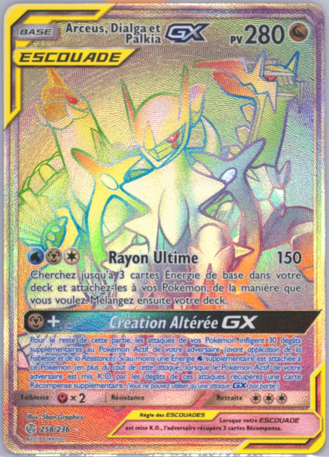 Full Art/Arceus Dialga ET Palkia GX French-Secret (258) 2019 Pokemon Sun & Moon Cosmic Eclipse