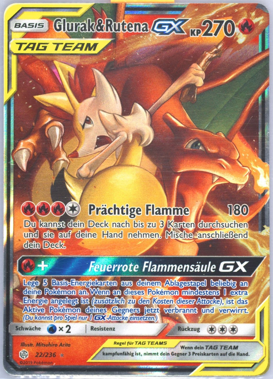 Glurak & Rutena GX German (22) 2019 Pokemon Sun & Moon Cosmic Eclipse