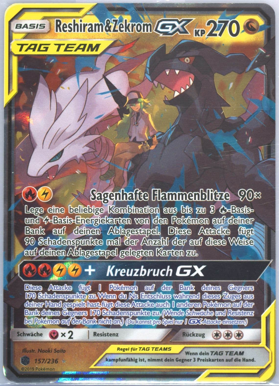 Reshiram & Zekrom GX German (157) 2019 Pokemon Sun & Moon Cosmic Eclipse