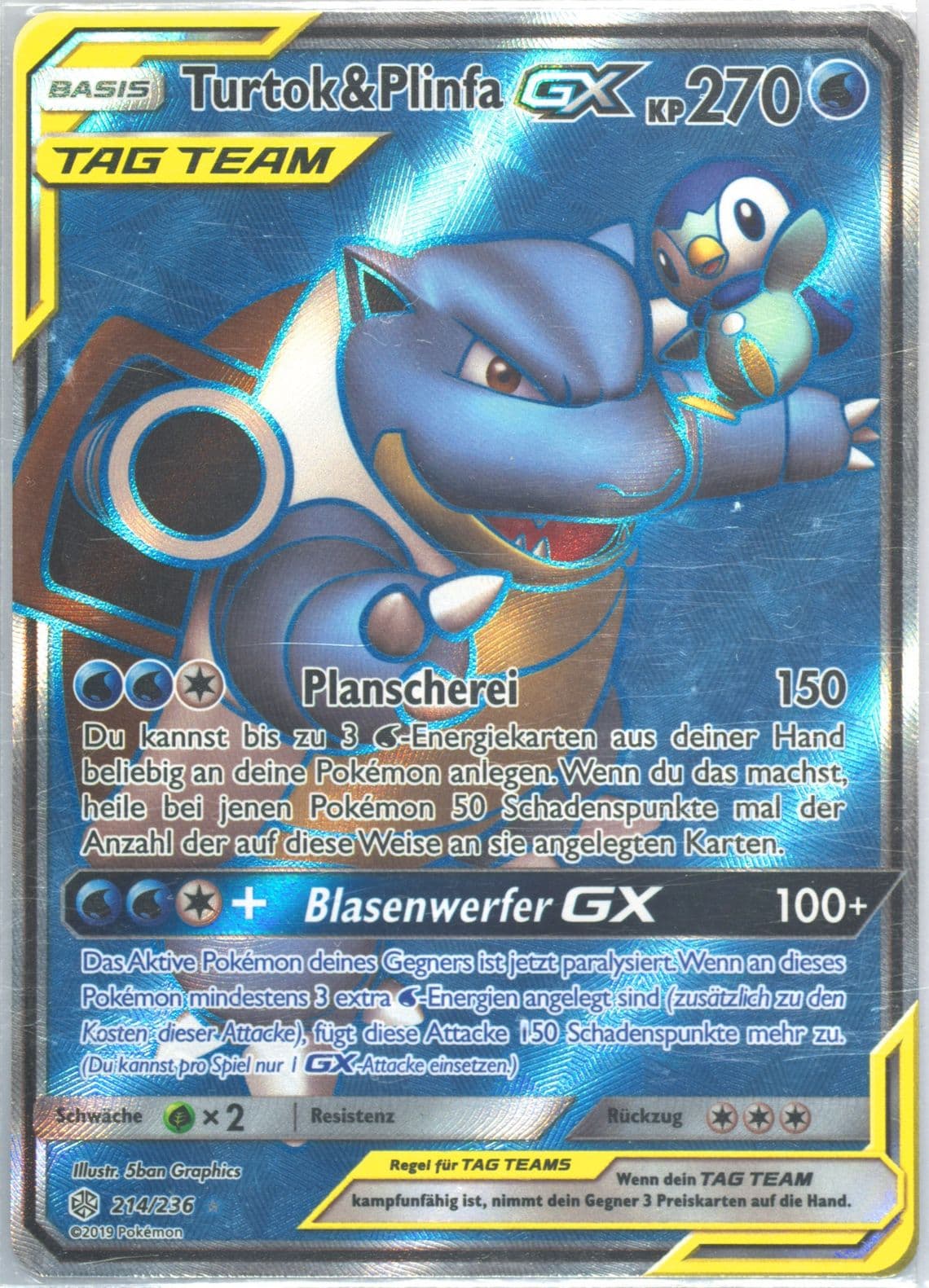 Full Art/Turtok & Plinfa GX German (214) 2019 Pokemon Sun & Moon Cosmic Eclipse
