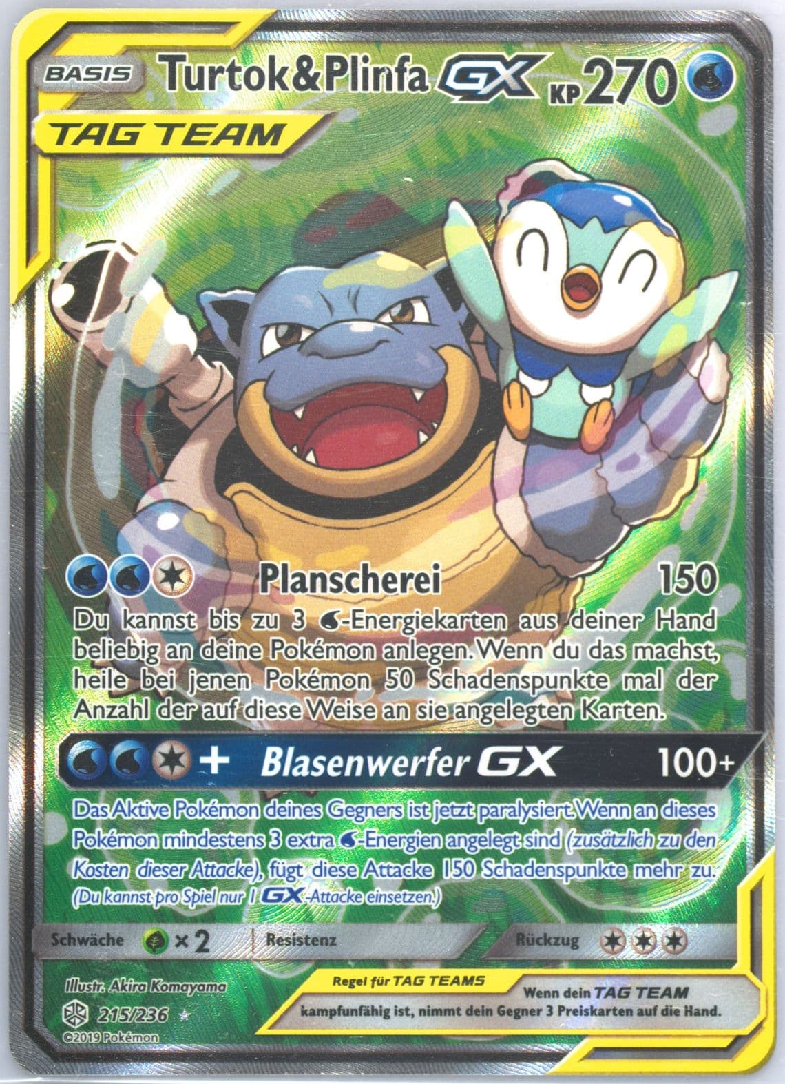 Full Art/Turtok & Plinfa GX German (215) 2019 Pokemon Sun & Moon Cosmic Eclipse