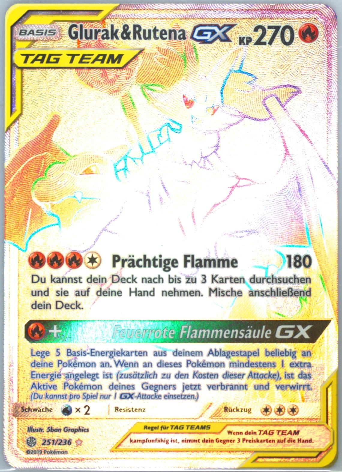 Full Art/Glurak & Rutena GX German-Secret (251) 2019 Pokemon Sun & Moon Cosmic Eclipse