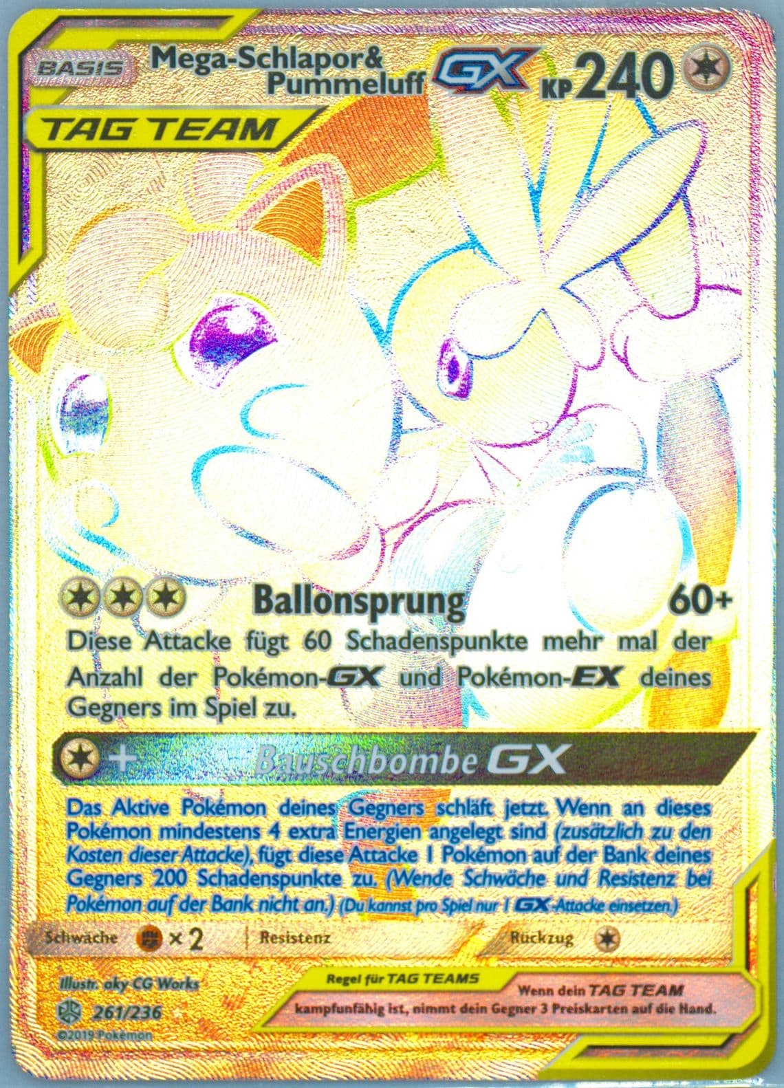 Full Art/Mega-Schlapor & Pummeluff GX German-Secret (261) 2019 Pokemon Sun & Moon Cosmic Eclipse