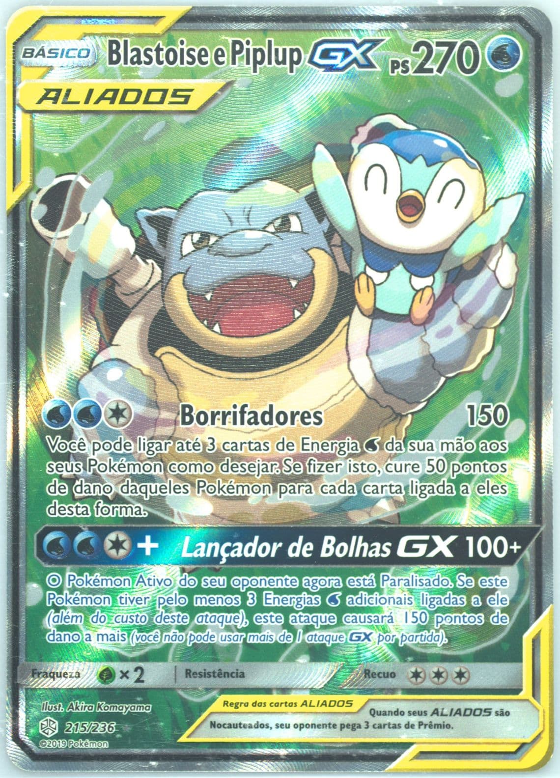 Full Art/Blastoise E Piplup GX Portuguese (215) 2019 Pokemon Sun & Moon Cosmic Eclipse