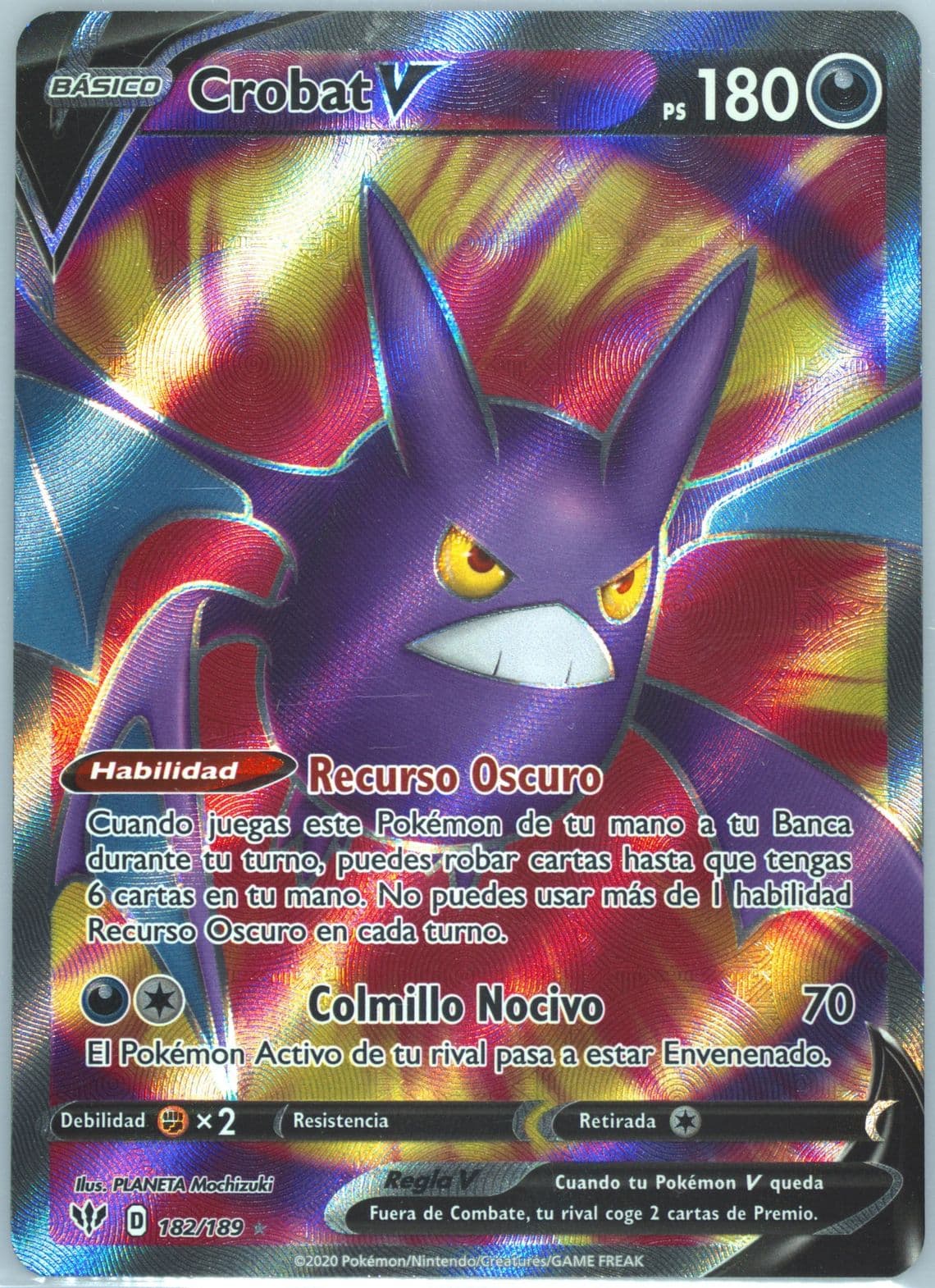 Full Art/Crobat V Spanish (182) 2020 Pokemon Sword & Shield Darkness Ablaze