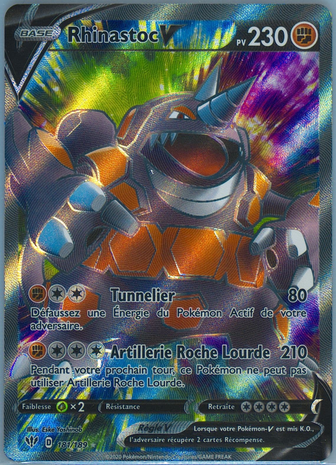 Full Art/Rhinastoc V French (181) 2020 Pokemon Sword & Shield Darkness Ablaze