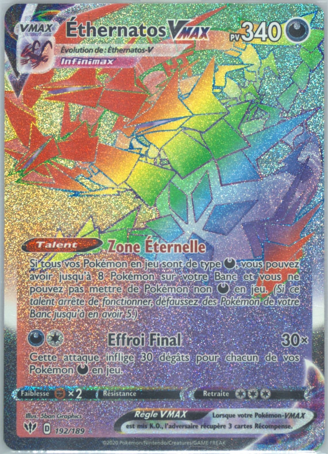 Full Art/Ethernatos Vmax French-Secret (192) 2020 Pokemon Sword & Shield Darkness Ablaze