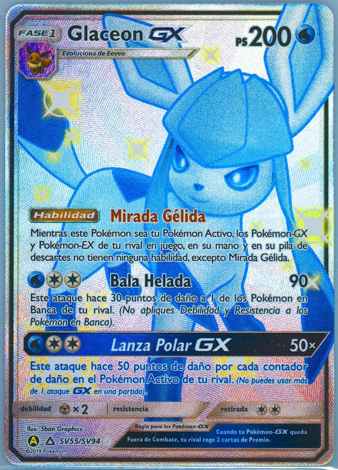 Full Art/Glaceon GX Spanish (SV55) 2019 Pokemon Sun & Moon Hidden Fates