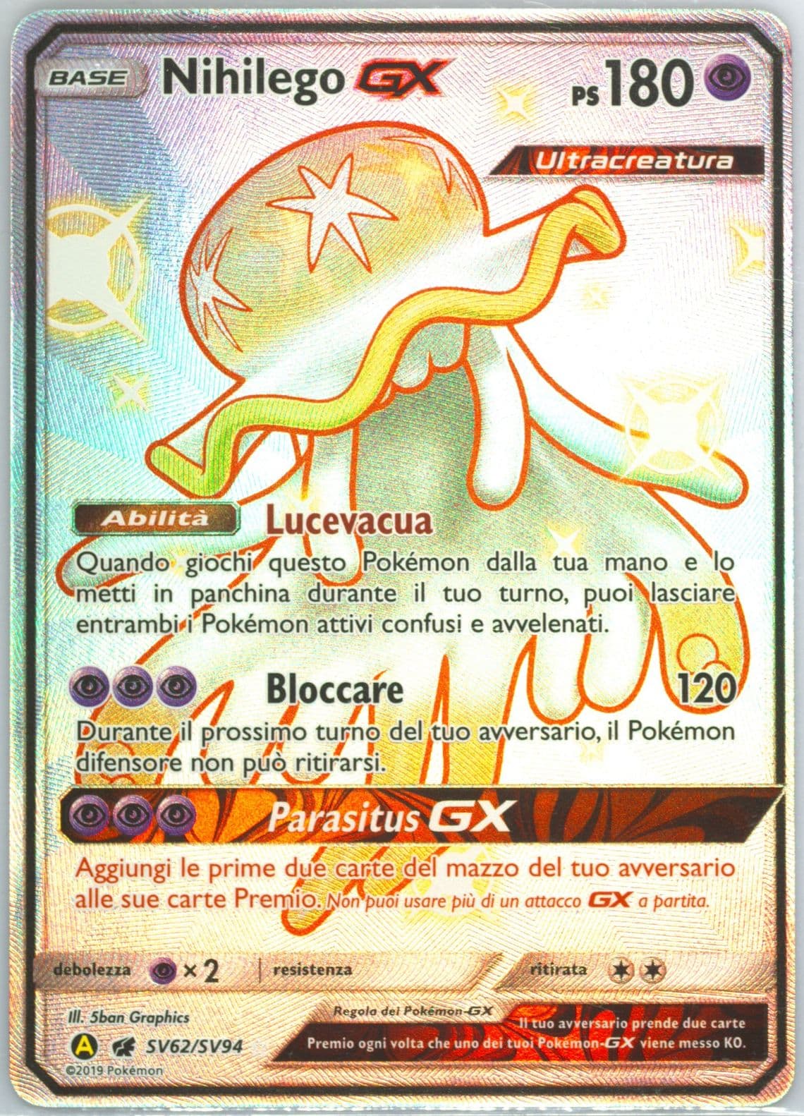 Full Art/Nihilego GX Italian (SV62) 2019 Pokemon Sun & Moon Hidden Fates