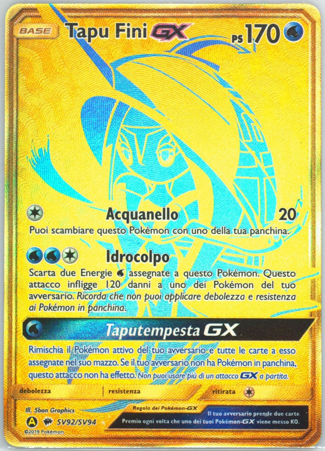 Full Art/Tapu Fini GX Italian (SV92) 2019 Pokemon Sun & Moon Hidden Fates