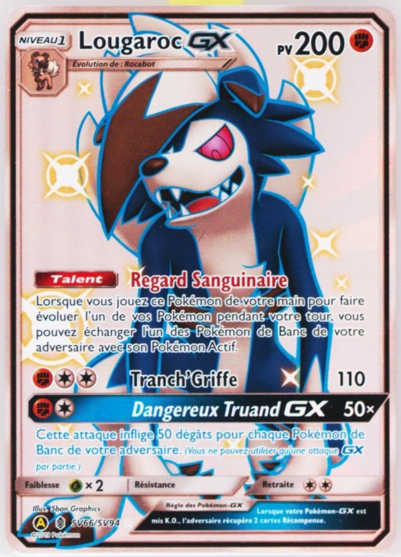 Full Art/Lougaroc GX French (SV66) 2019 Pokemon Sun & Moon Hidden Fates
