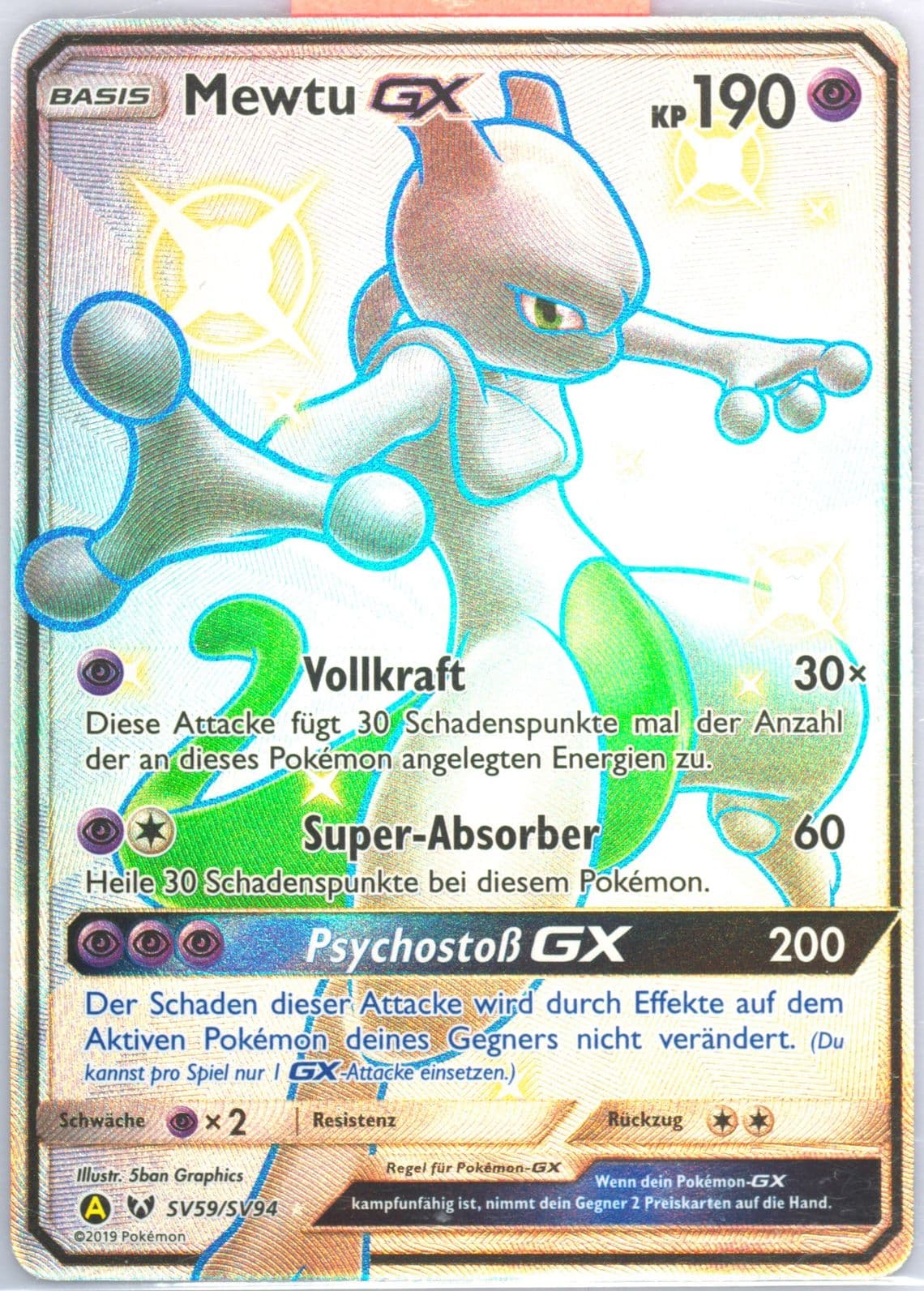 Full Art/Mewtu GX German (SV59) 2019 Pokemon Sun & Moon Hidden Fates
