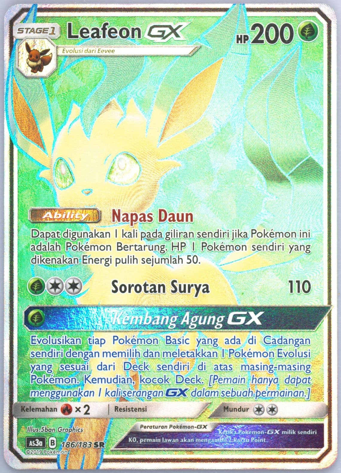 Full Art/Leafeon GX Set A (186) 2019 Pokemon Indonesian Sun & Moon Hidden Shadow