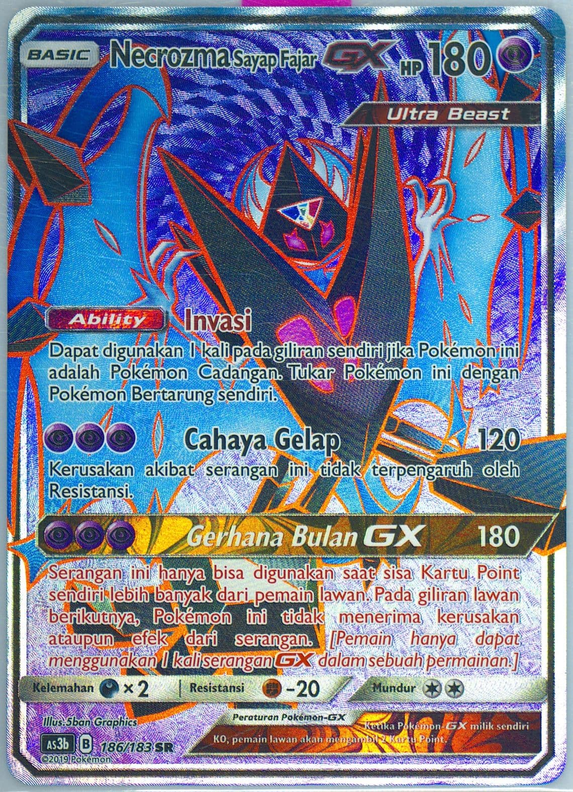 Full Art/Dawn Wings Necrozma GX Set B (186) 2019 Pokemon Indonesian Sun & Moon Hidden Shadow