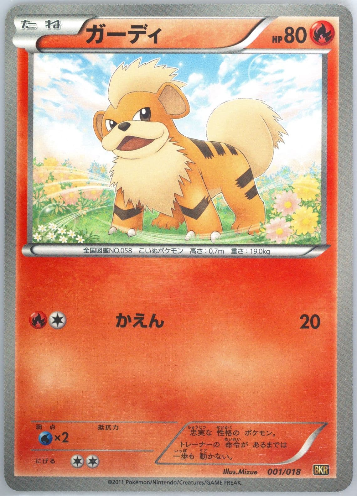 Growlithe (001) 2011 Pokemon Japanese Reshiram EX Battle Strength Deck