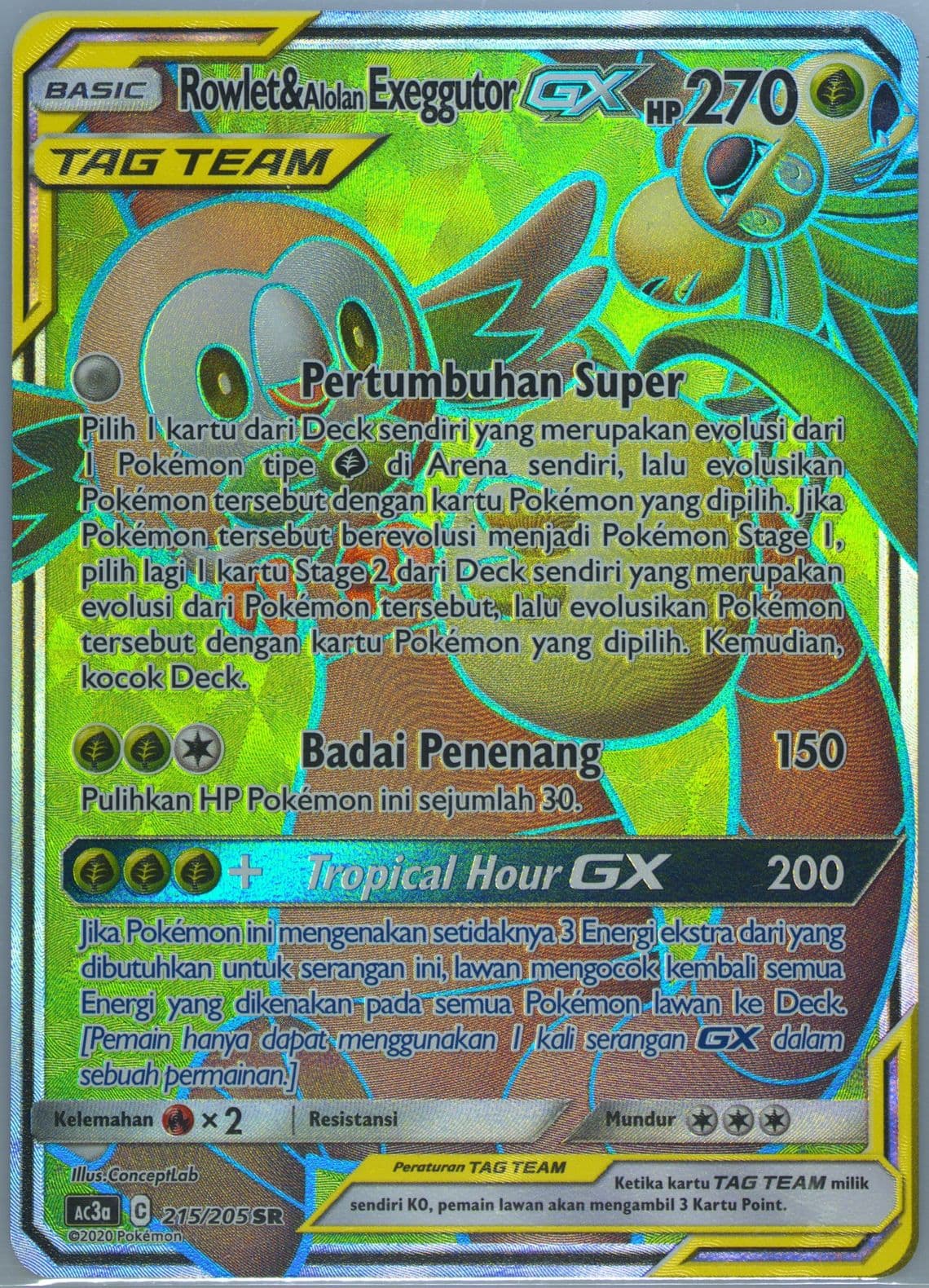 Full Art/Rowlet & Alolan Exeggutor GX Set A (215) 2020 Pokemon Indonesian Sun & Moon Tag Team Collection