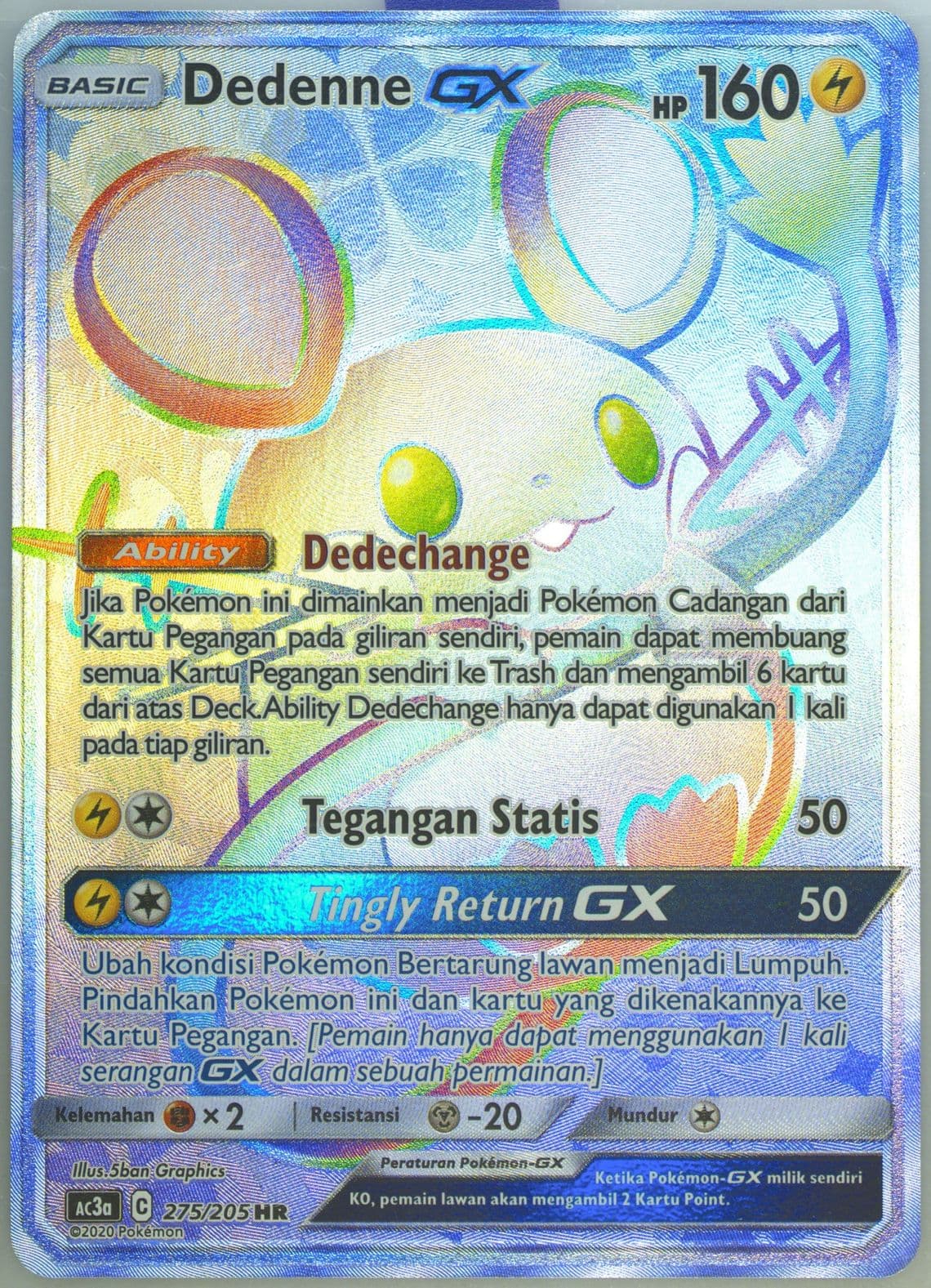 Full Art/Dedenne GX-Hyper Set A (275) 2020 Pokemon Indonesian Sun & Moon Tag Team Collection