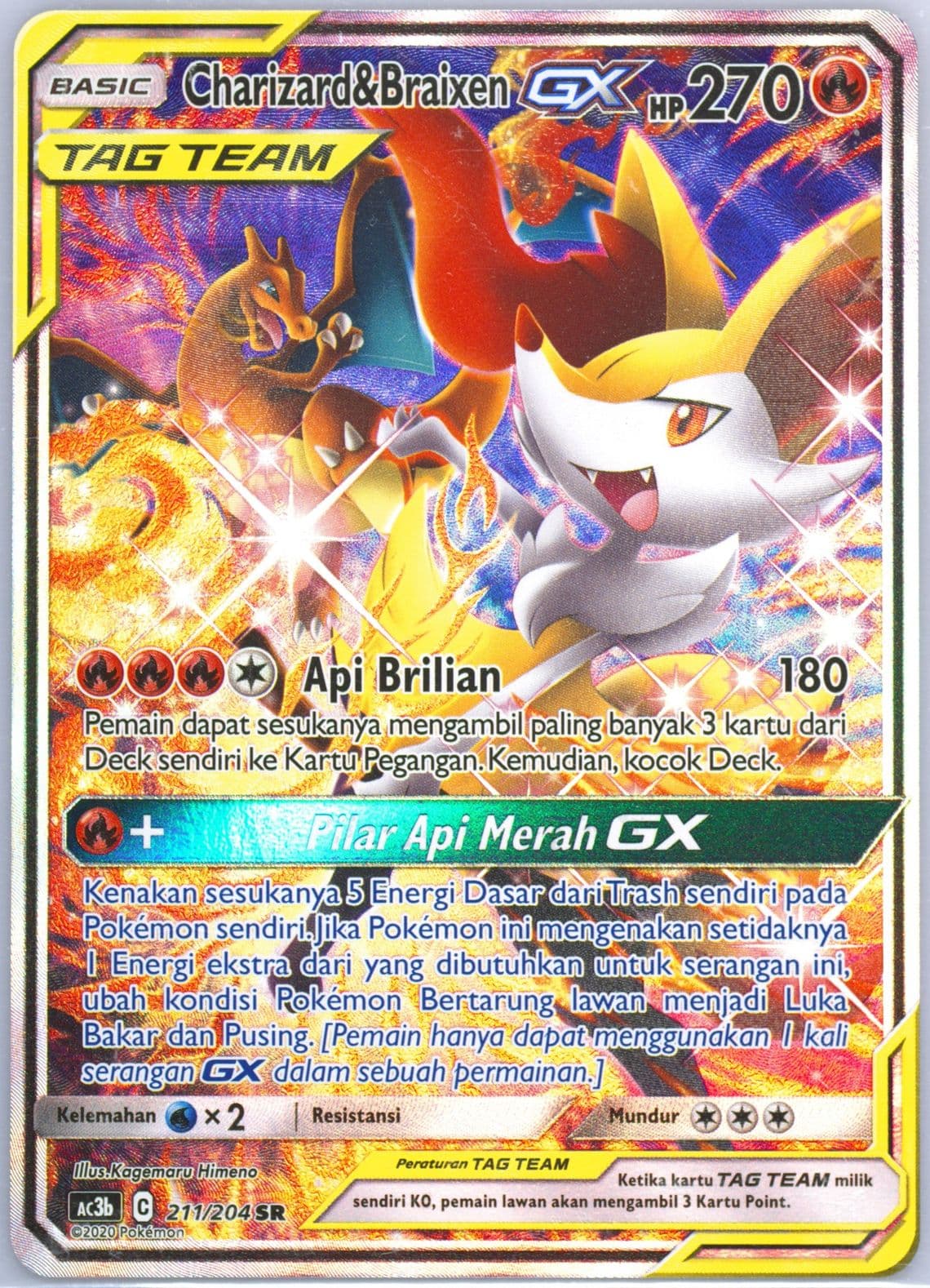Full Art/Charizard & Braixen GX Set B (211) 2020 Pokemon Indonesian Sun & Moon Tag Team Collection