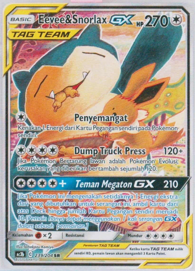 Full Art/Eevee & Snorlax GX Set B (239) 2020 Pokemon Indonesian Sun & Moon Tag Team Collection