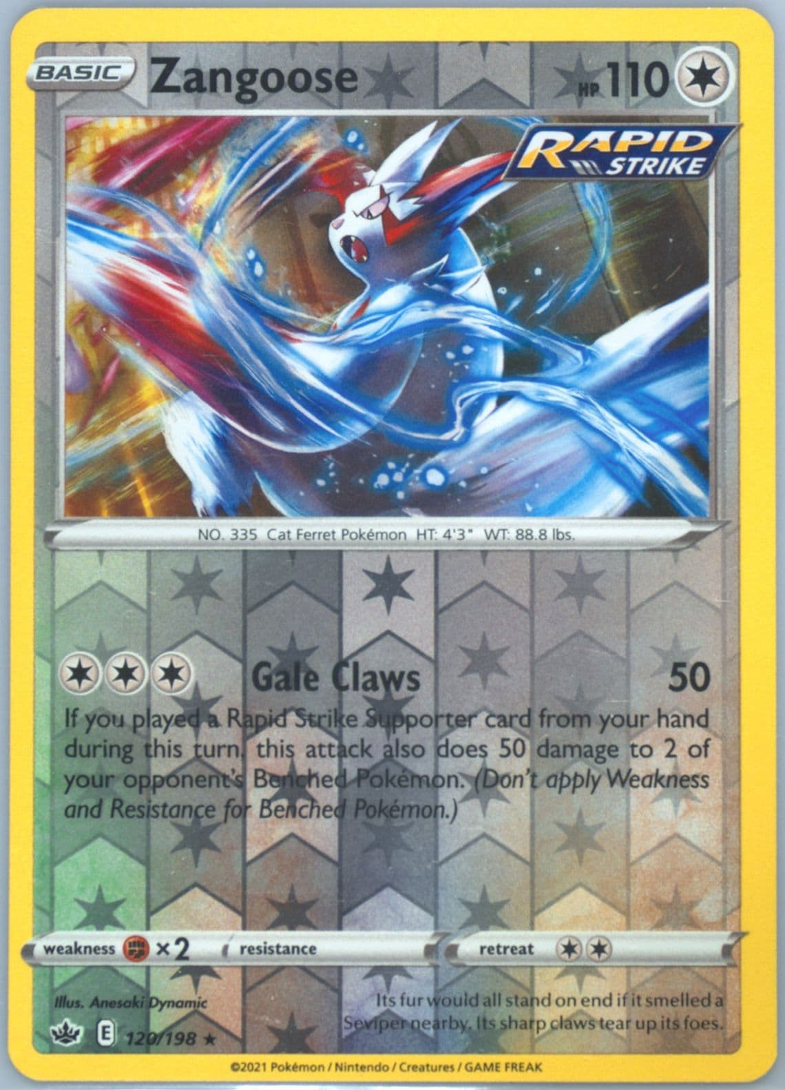 Zangoose-Reverse Foil (120) 2021 Pokemon Sword & Shield Chilling Reign