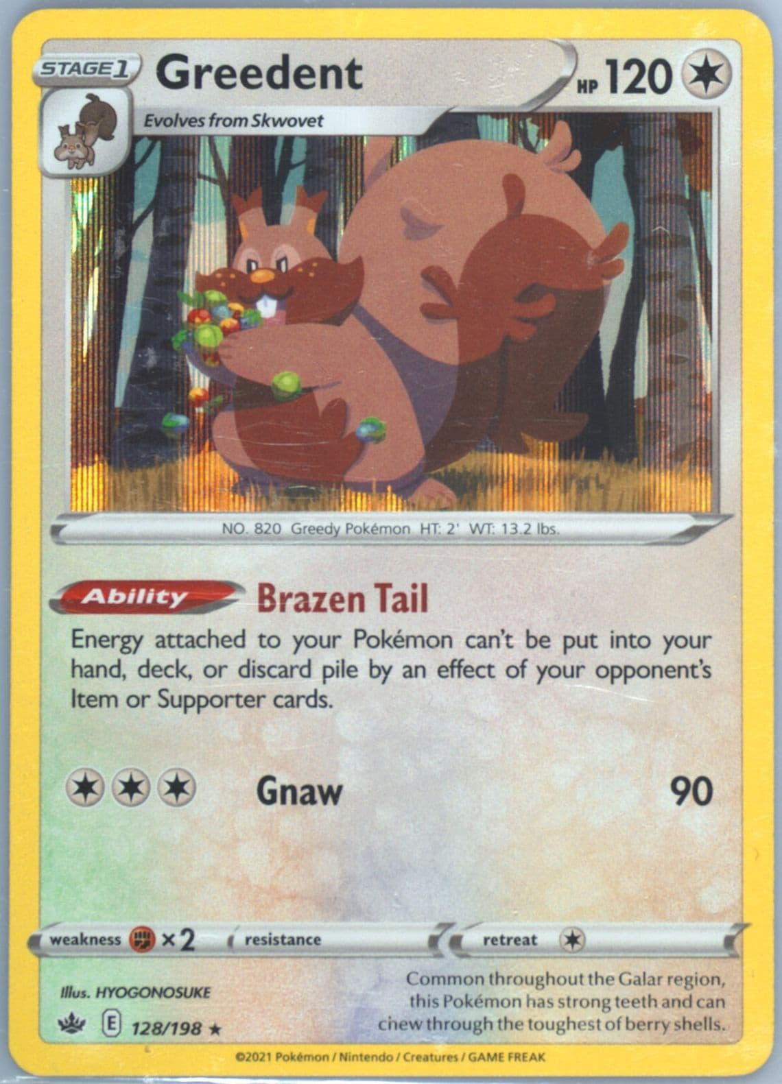 Greedent-Holo (128) 2021 Pokemon Sword & Shield Chilling Reign
