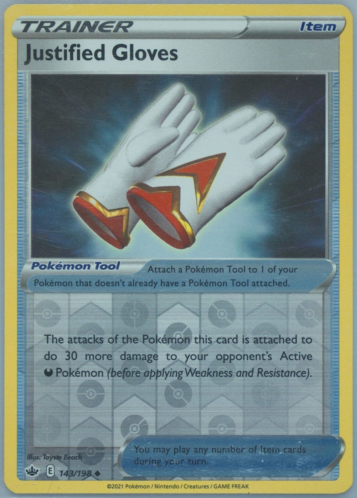 Justified Gloves-Reverse Foil (143) 2021 Pokemon Sword & Shield Chilling Reign