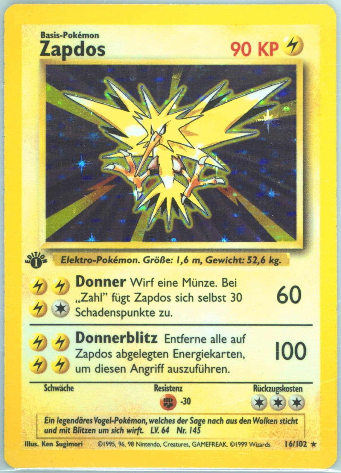 Zapdos-Holo 1st Edition (16) 1999 Pokemon German