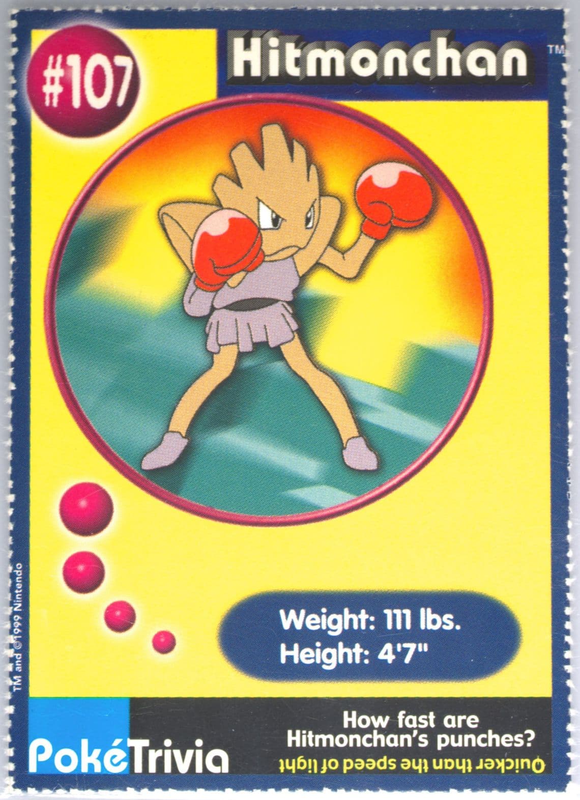 Hitmonchan Perforated (107) 1999 Pokemon Burger King