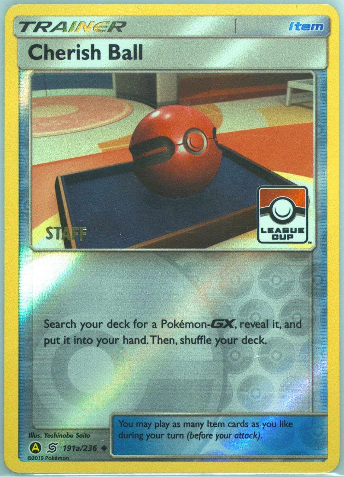 Cherish Ball-Reverse Foil Yellow A Alternate Art-League Cup-Staff (191a) 2019 Pokemon Sun & Moon Unified Minds