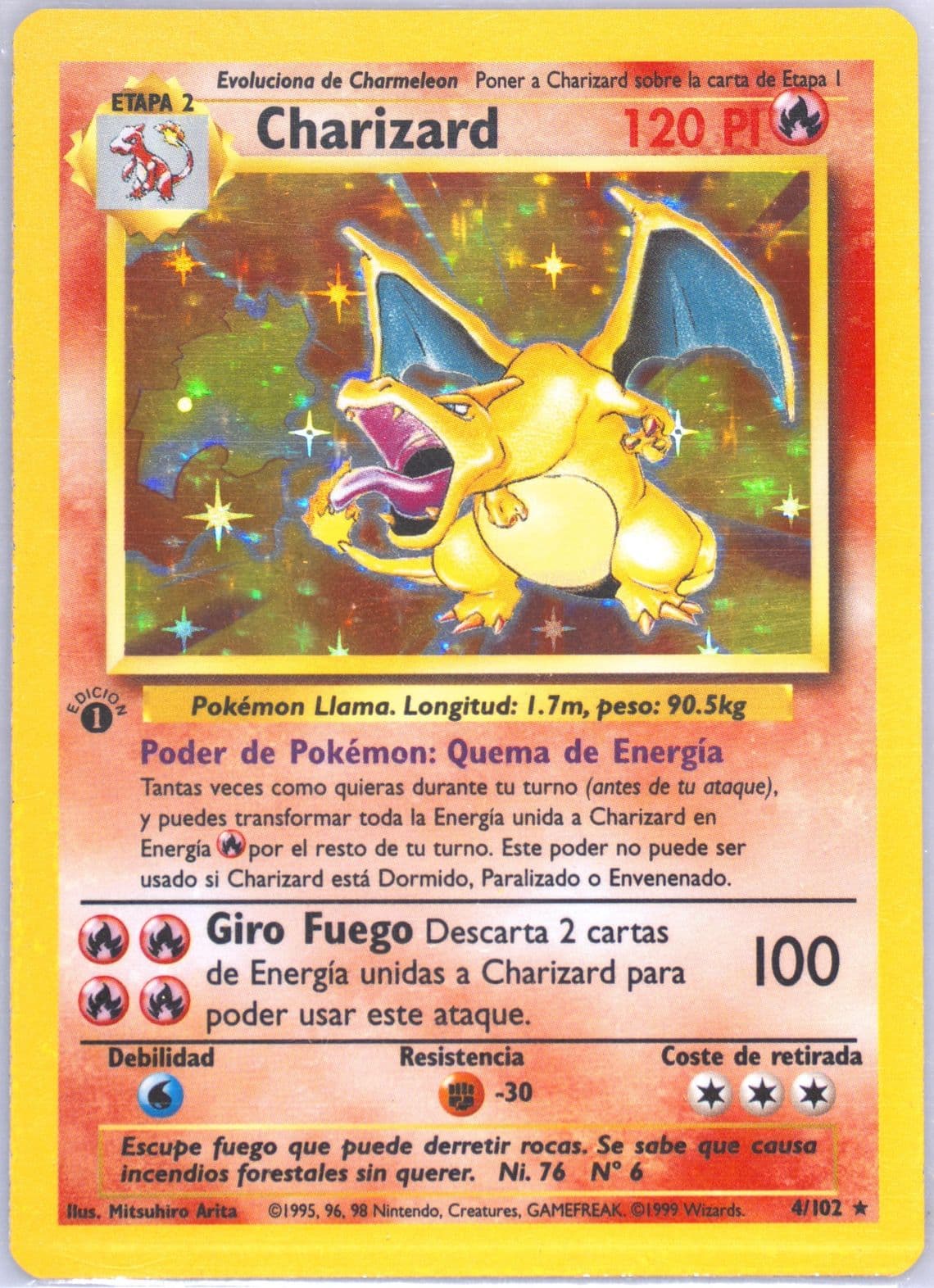Charizard-Holo 1st Edition (4) 1999 Pokemon Spanish