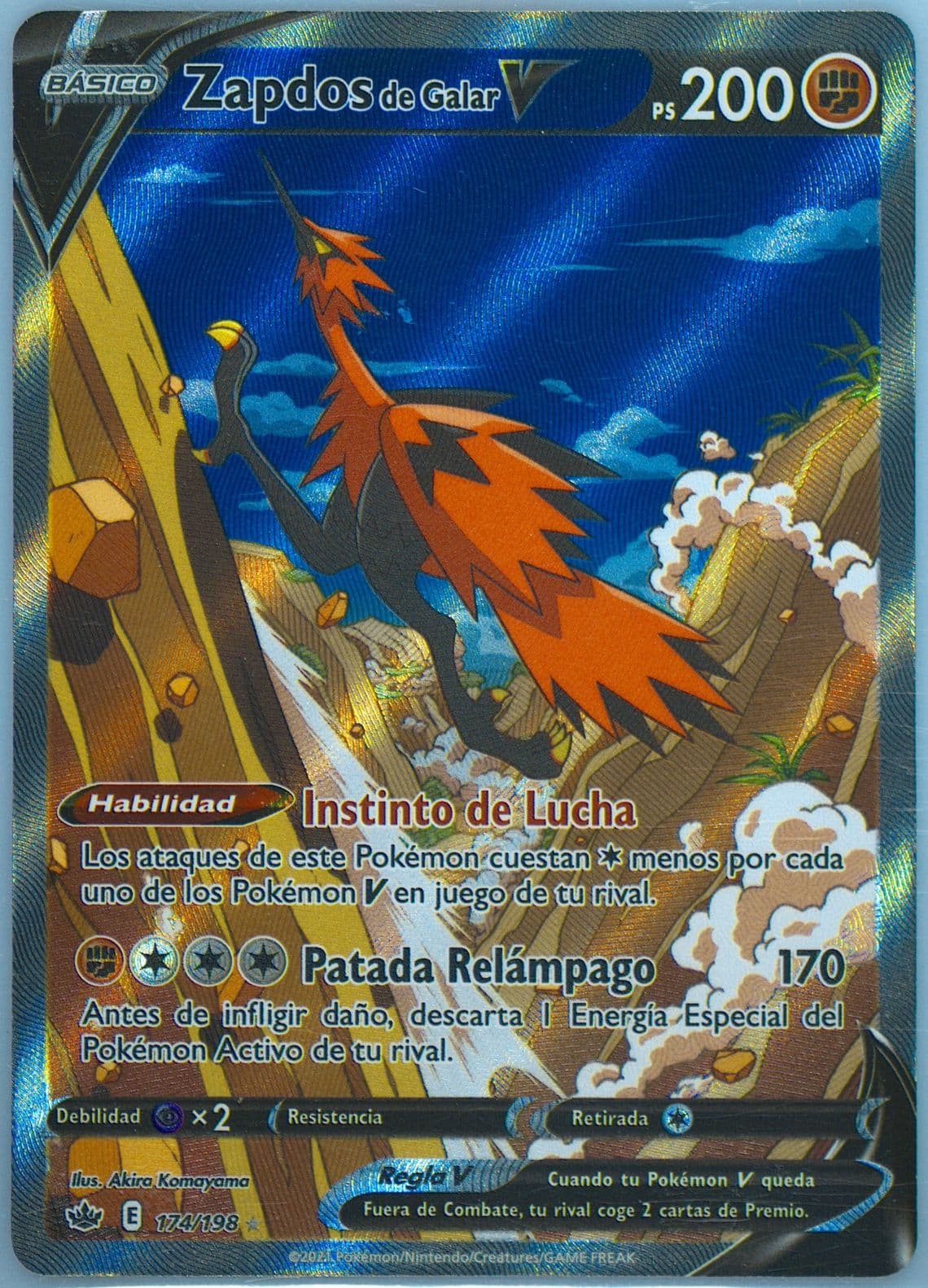 Full Art/Zapdos de Galar V Spanish (174) 2021 Pokemon Sword & Shield Chilling Reign