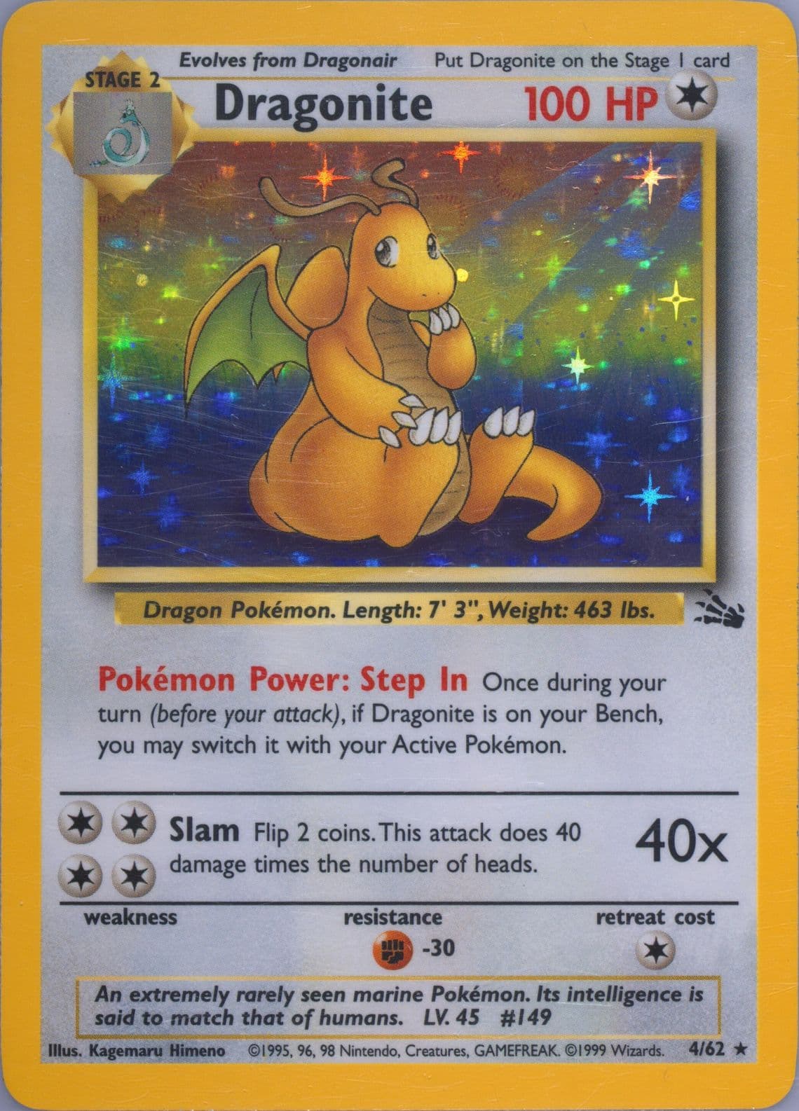 Dragonite-Holo (4) 1999 Pokemon Fossil