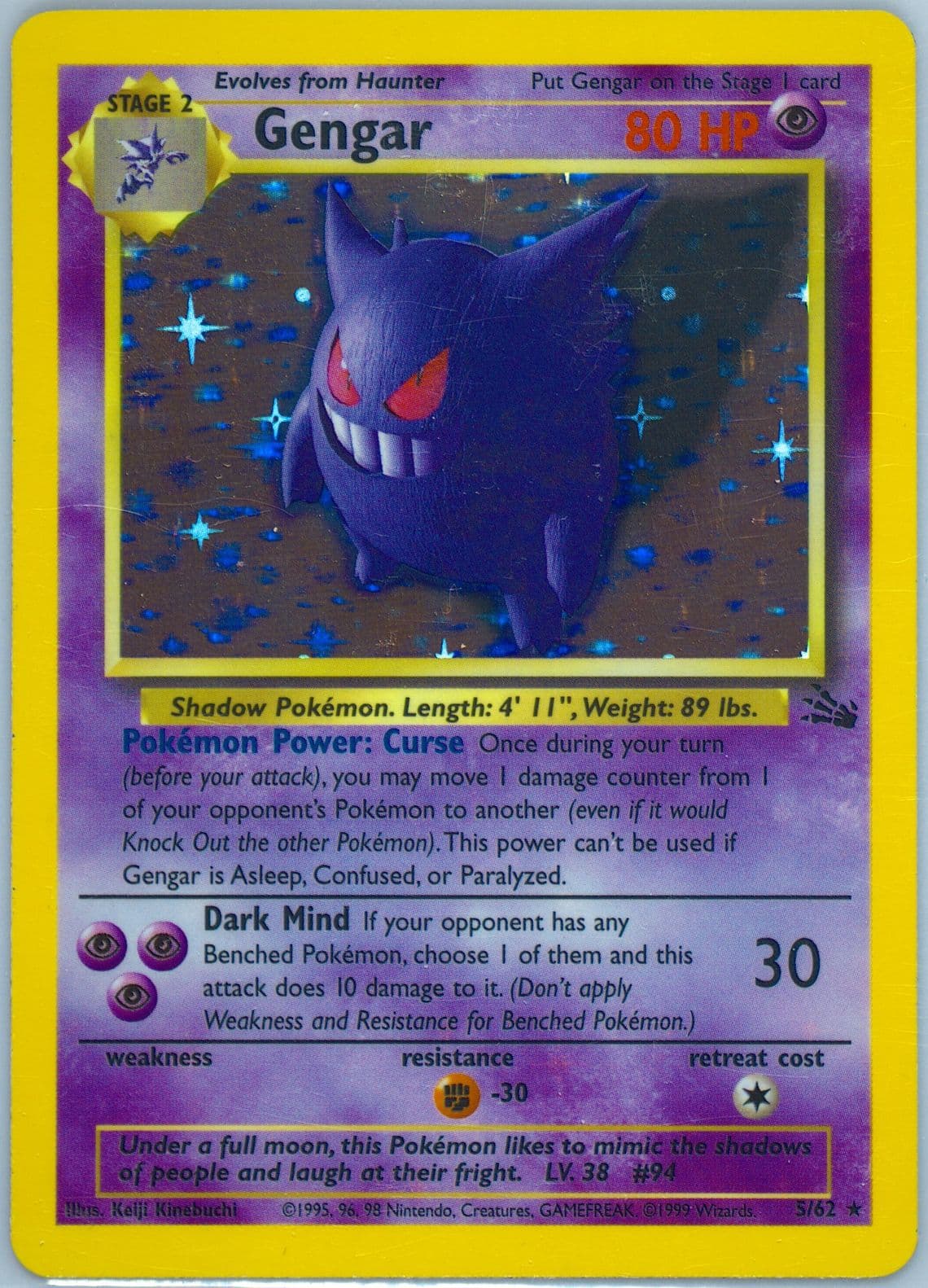 Gengar-Holo (5) 1999 Pokemon Fossil