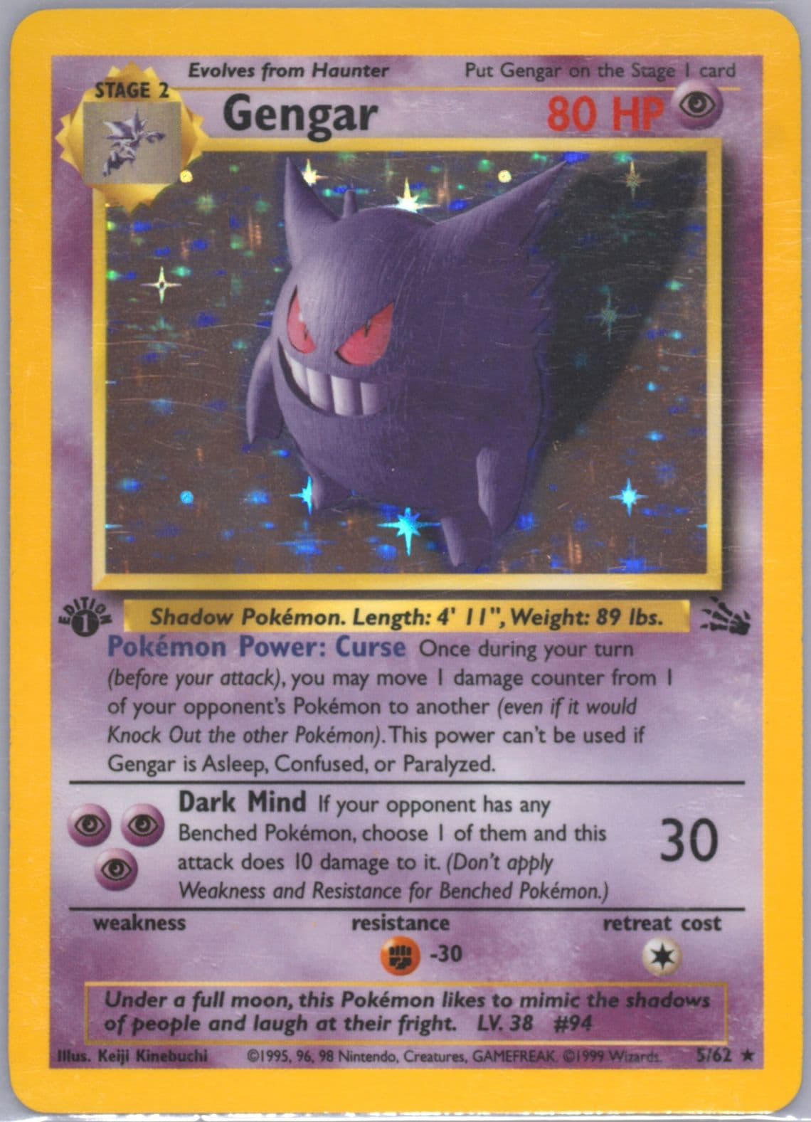Gengar-Holo 1st Edition (5) 1999 Pokemon Fossil