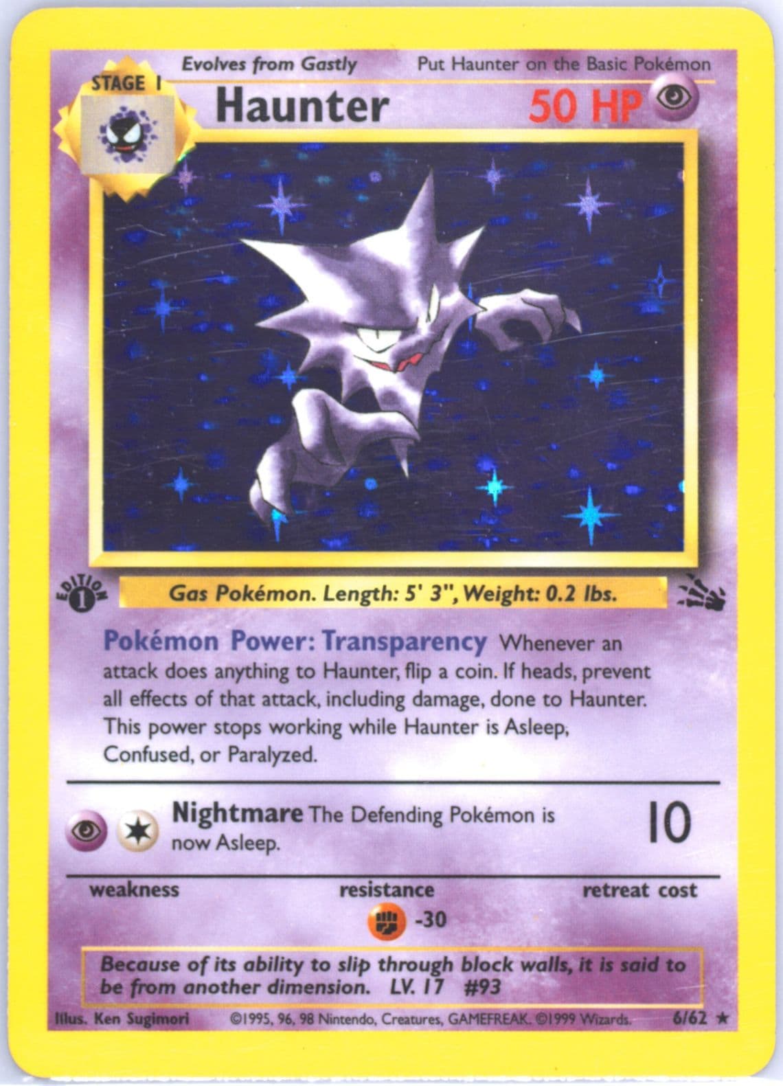 Haunter-Holo 1st Edition (6) 1999 Pokemon Fossil