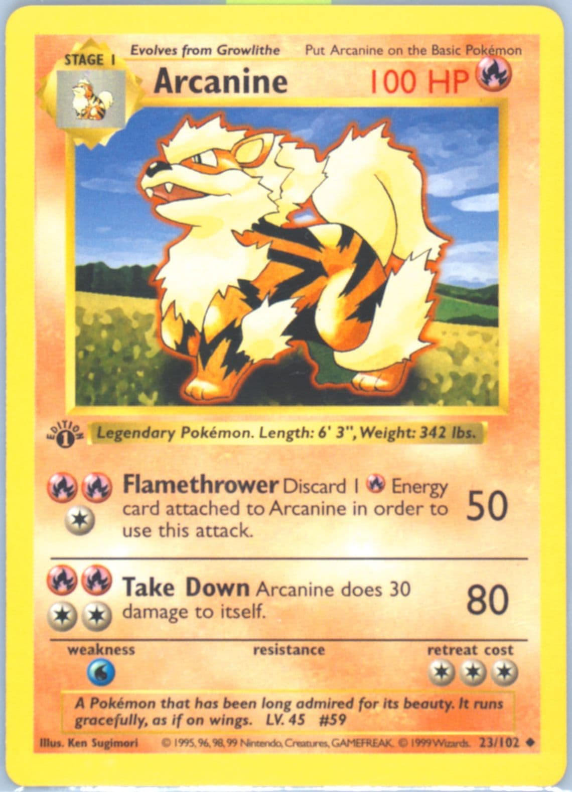 Arcanine 1st Edition (23) 1999 Pokemon Game