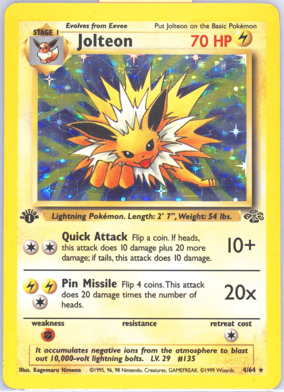 Jolteon-Holo 1st Edition (4) 1999 Pokemon Jungle