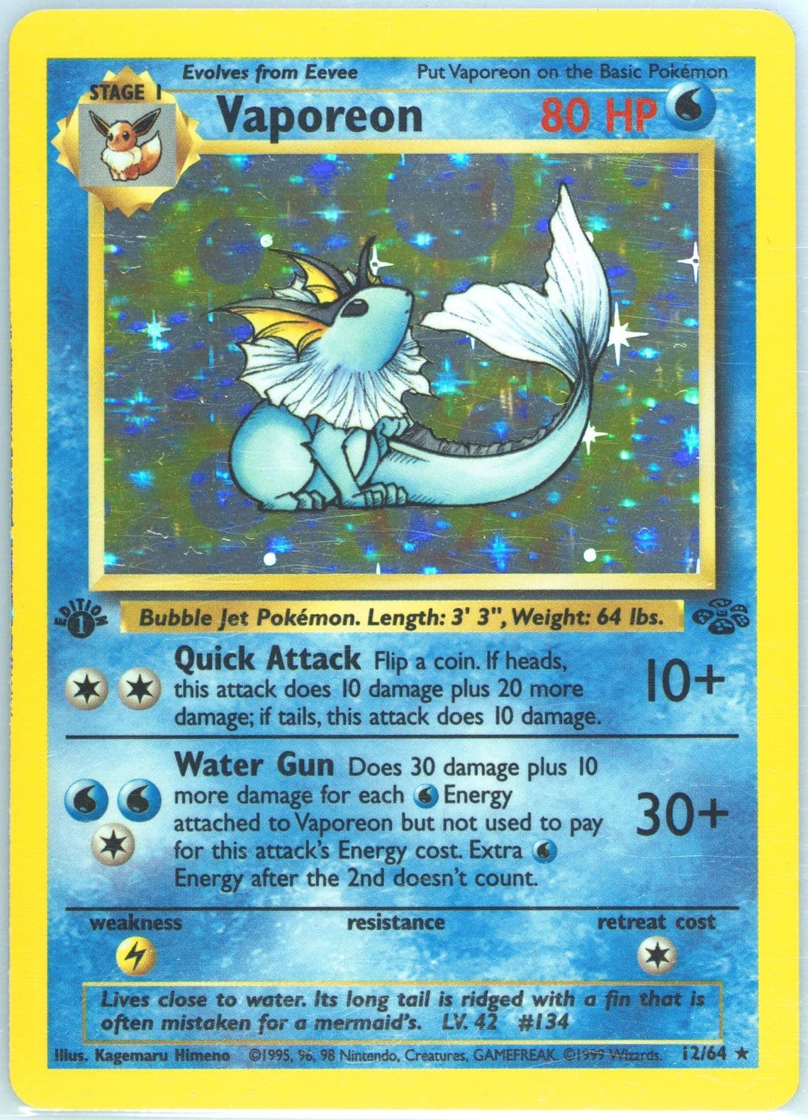 Vaporeon-Holo 1st Edition (12) 1999 Pokemon Jungle