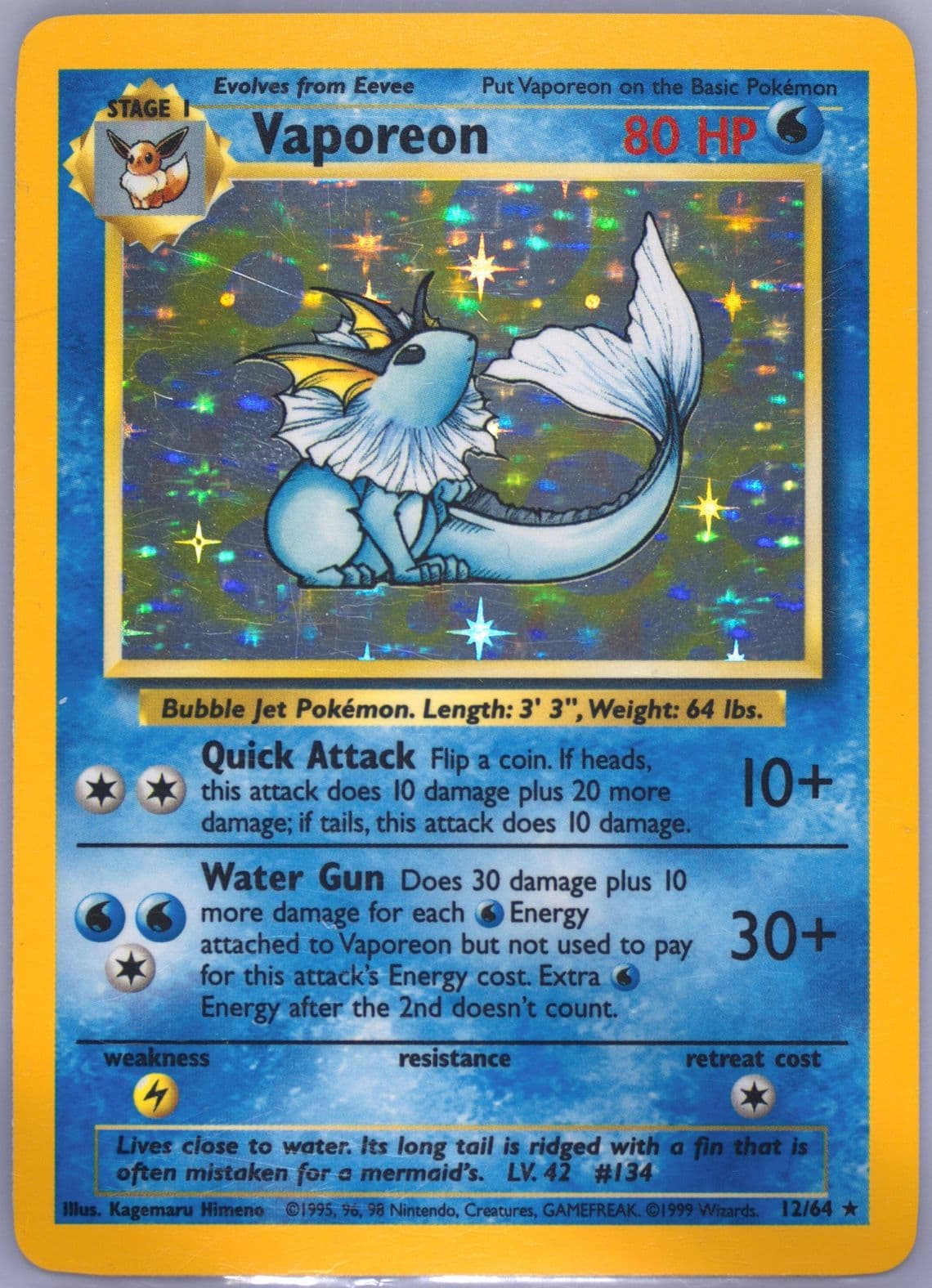 Vaporeon-Holo No Symbol (12) 1999 Pokemon Jungle