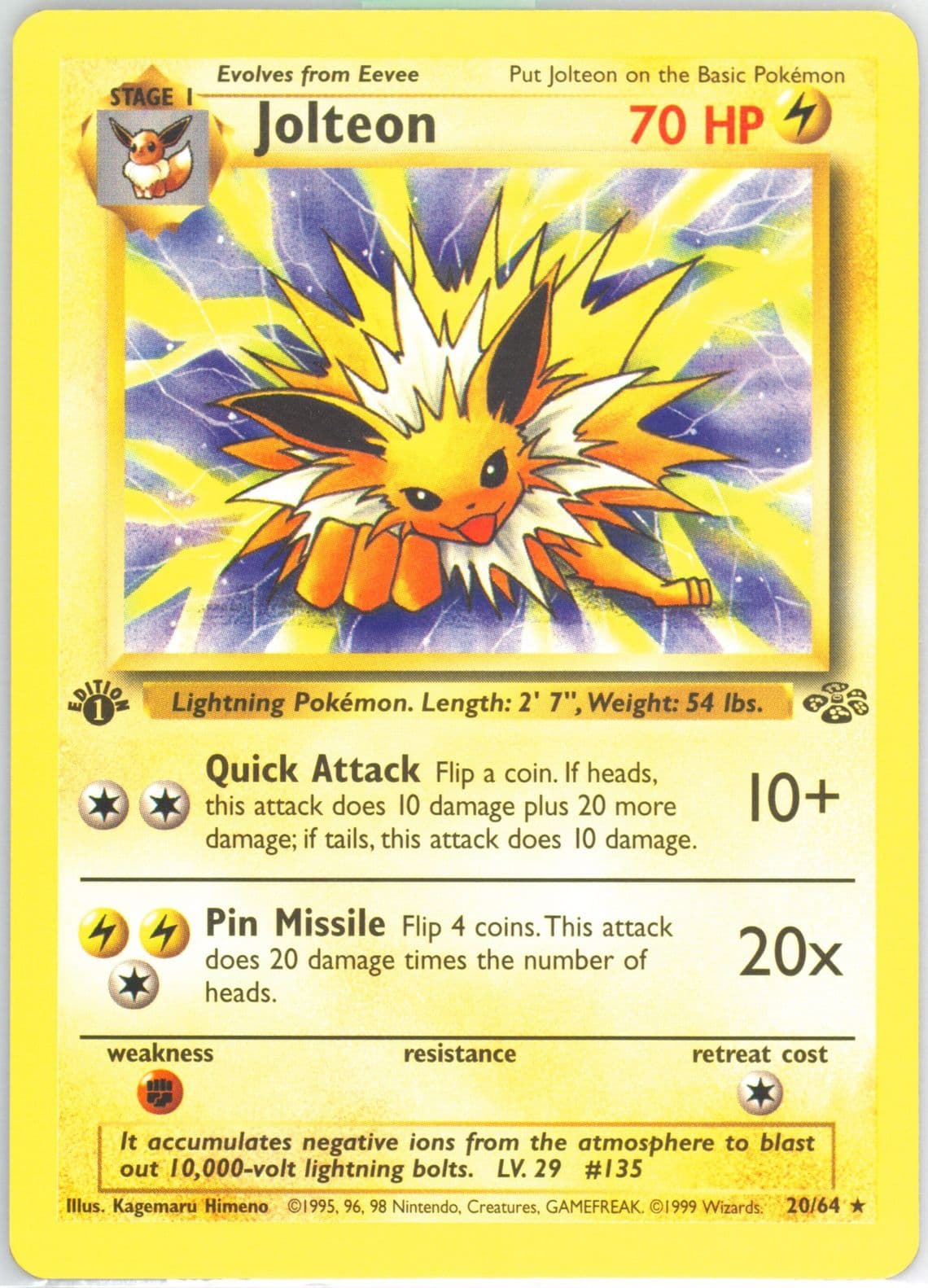 Jolteon 1st Edition (20) 1999 Pokemon Jungle