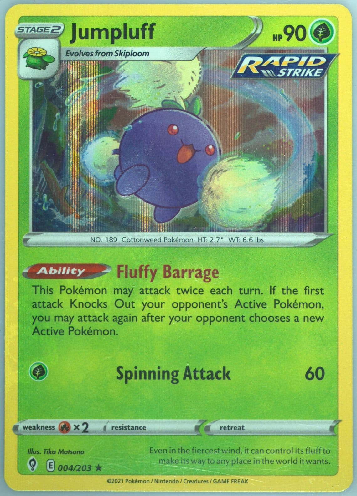 Jumpluff-Holo (004) 2021 Pokemon Sword & Shield Evolving Skies