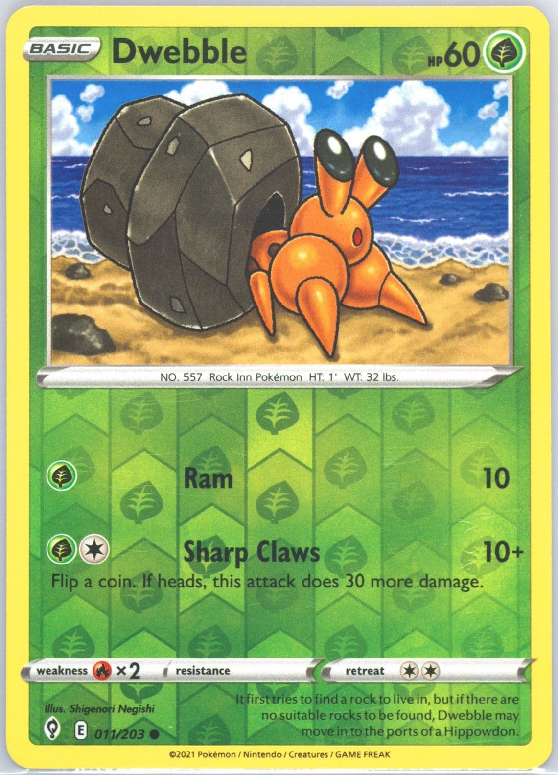 Dwebble-Reverse Foil (011) 2021 Pokemon Sword & Shield Evolving Skies