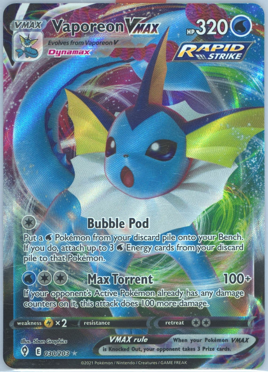 Full Art/Vaporeon Vmax (030) 2021 Pokemon Sword & Shield Evolving Skies