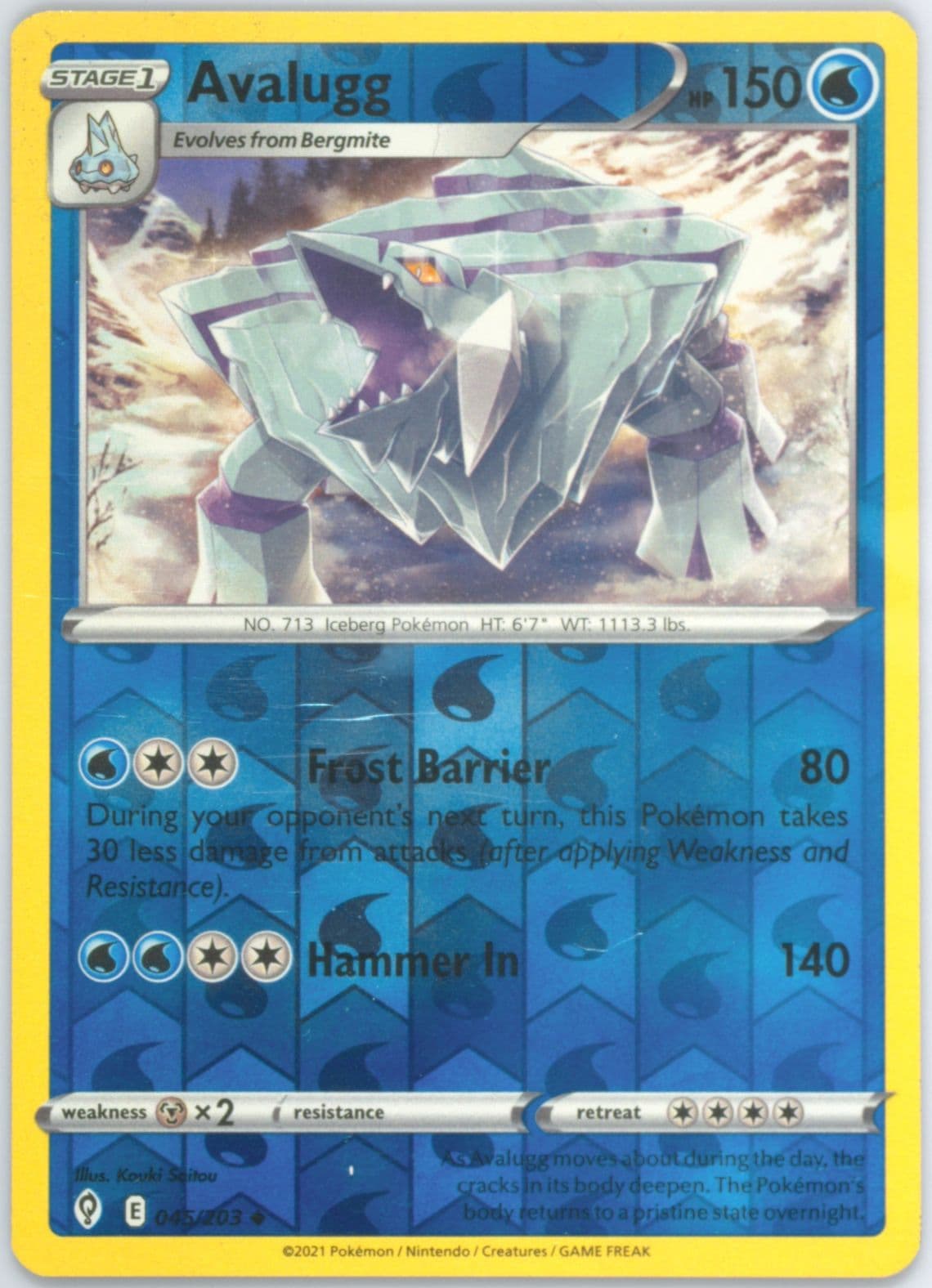 Avalugg-Reverse Foil (045) 2021 Pokemon Sword & Shield Evolving Skies