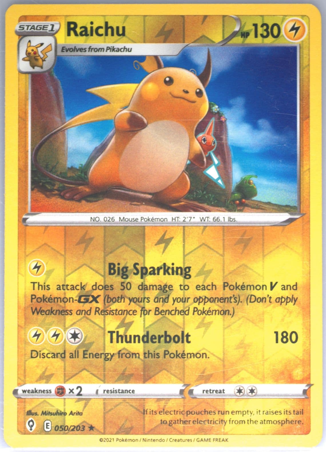 Raichu-Reverse Foil (050) 2021 Pokemon Sword & Shield Evolving Skies