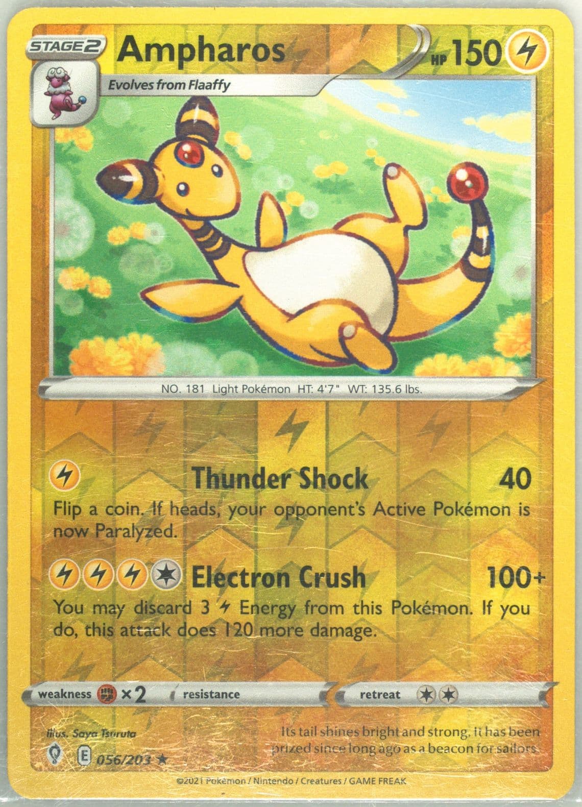 Ampharos-Reverse Foil (056) 2021 Pokemon Sword & Shield Evolving Skies