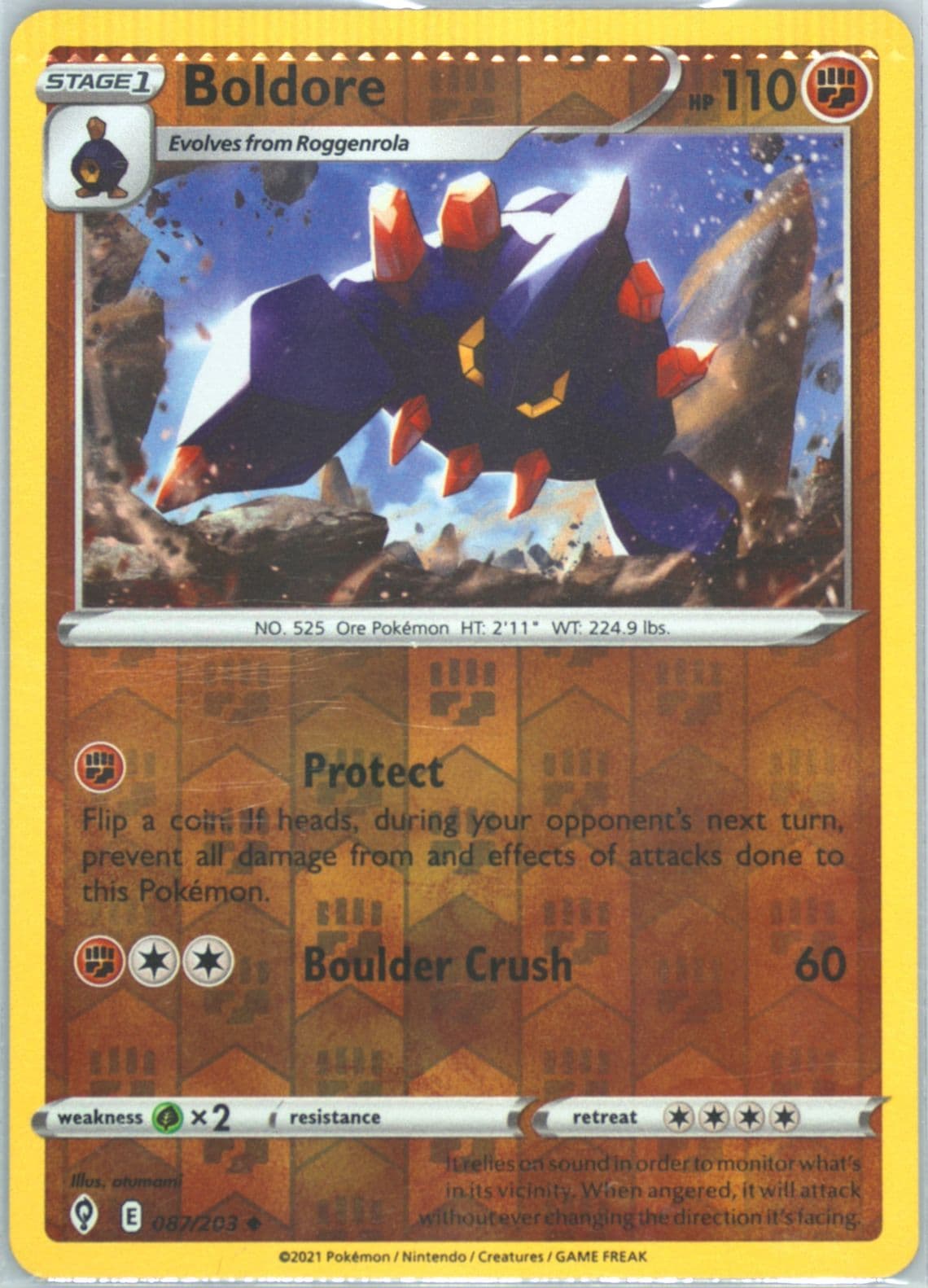 Boldore-Reverse Foil (087) 2021 Pokemon Sword & Shield Evolving Skies