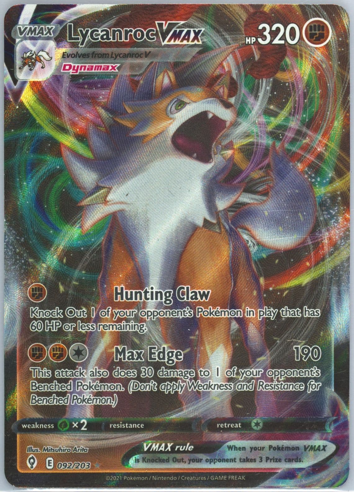Full Art/Lycanroc Vmax (092) 2021 Pokemon Sword & Shield Evolving Skies